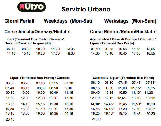 Urso bus timetable Lipari