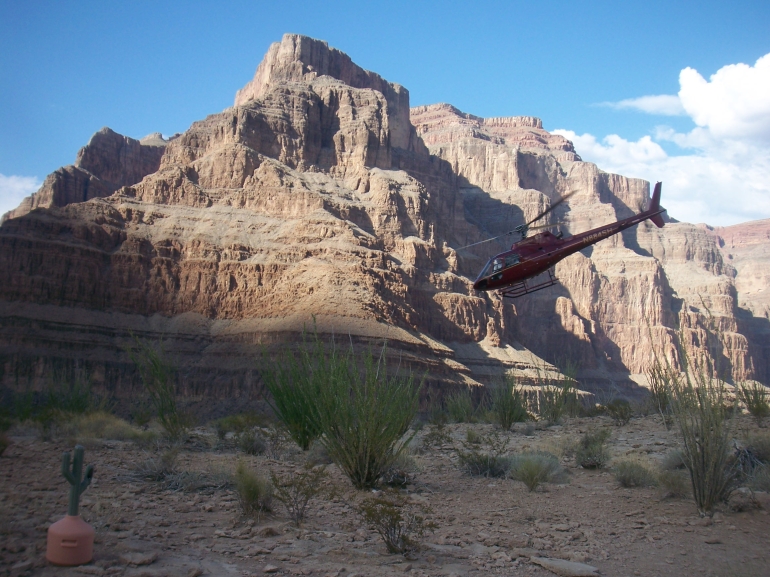 Helicopter taking off in Grand Canyon