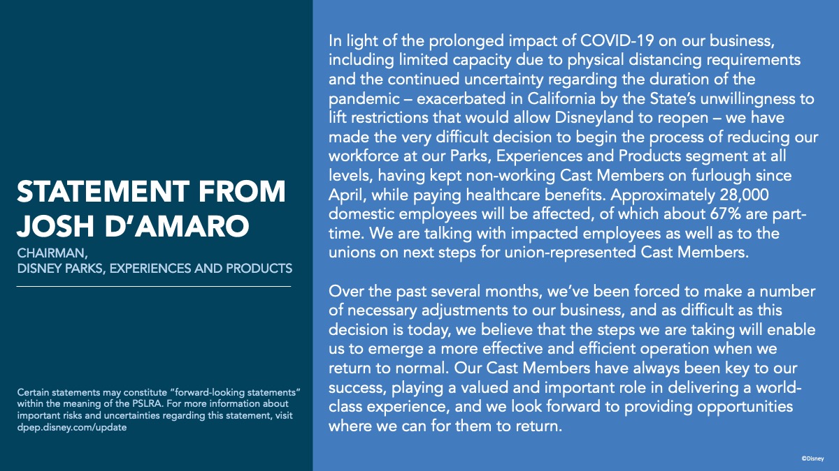 A statement from Josh D’Amaro, Chairman, Disney Parks, Experiences and Products: